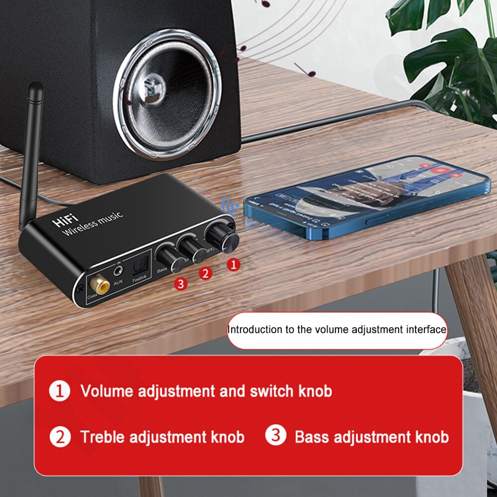 Bluetooth-Compatible Receiver Digital to Analog Audio DAC Converter Spdif Optical Coaxial Signal to 3.5MM AUX Amplifier Decoder
