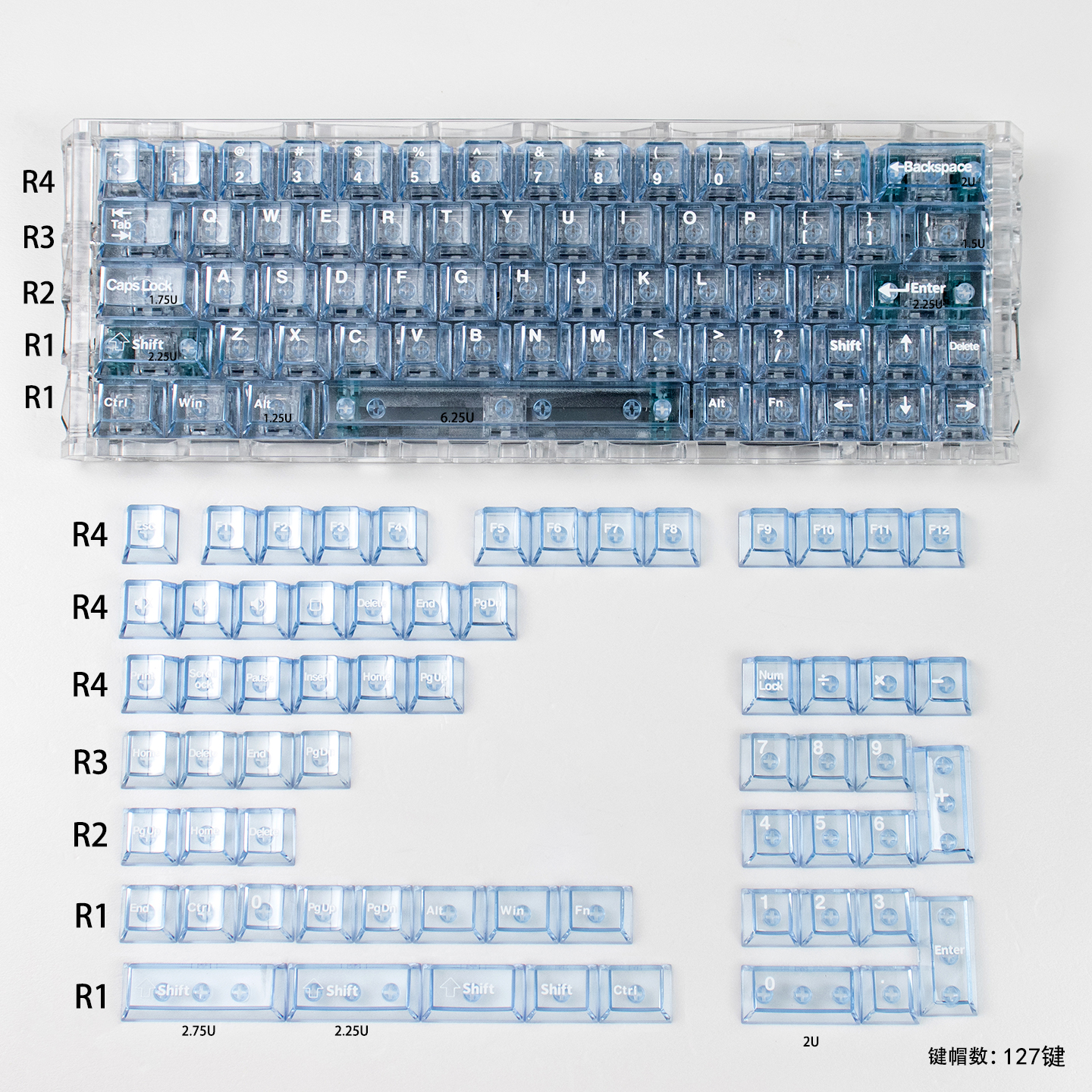 128 klawiszy Niebieskie Przezroczyste Keycapy Profil wiśnia UV Podkładka wydrukować Keycapy robić Przełączników Mx Klawiatura Mechaniczna Klawiatura Gamingowa Nakładki na Klawisze: Default Title