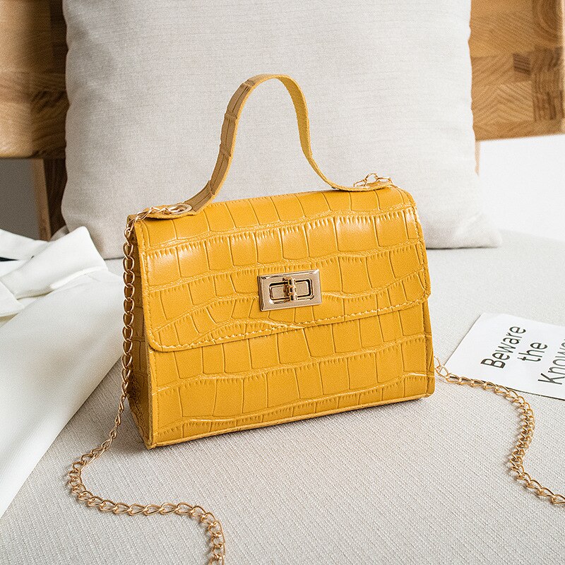 Summer Texture Women Bag Shoulder Bag Wave Chain Wild Messenger Bag Portable Small Square Bag: Yellow B