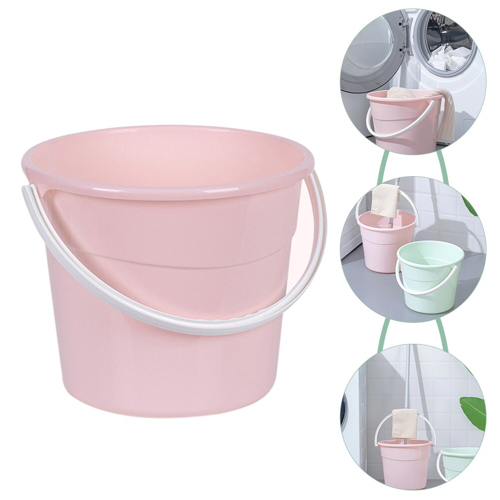 Water Storage Bucket Cleaning Round Bucket Sturdy Pail Bucket with Handle: Pink