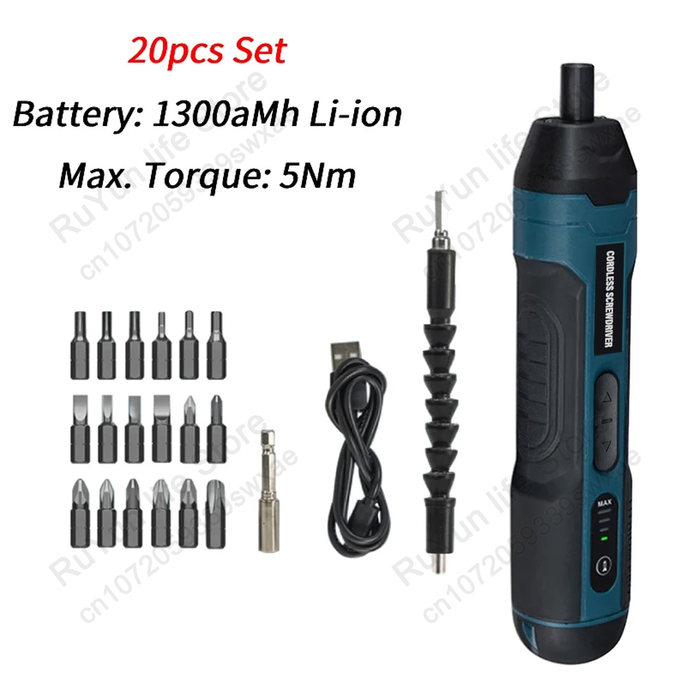 Mini elektrisk skruvmejselsats usb-laddningsbar 1300 mah justeringsborrmaskin multifunktionell demontering vridmoment reparationsverktygssats: Silver-