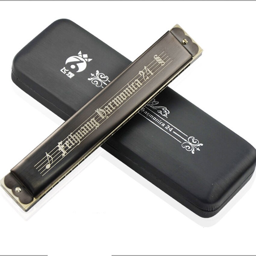 24 Hole Tremolo Harmonica polyphonic Mouth Organ Black Wind Musical Instrument C,D,E,F,G,A,B,#C,#D,#F,#G,#A