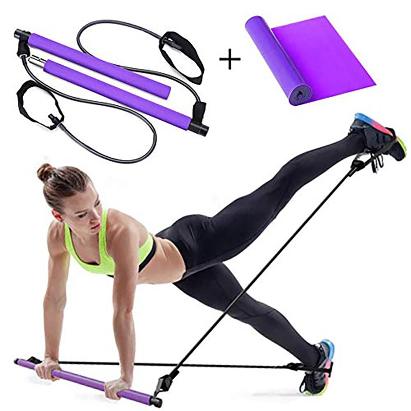 Pilates Bar Kit with Resistance Bands Foot Loop Yoga Pilates Exercise Stick for Home Gym Workout Pilates
