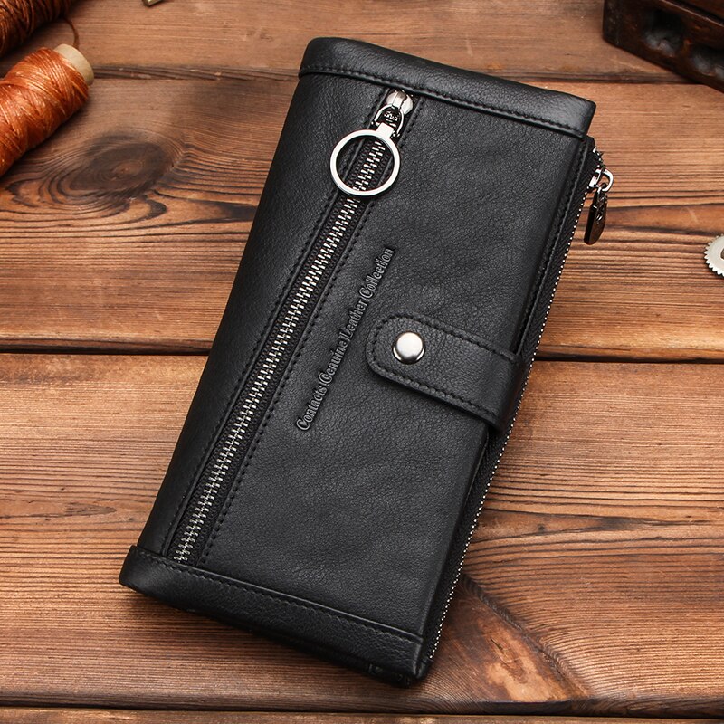 CONTACT'S 100% Genuine Leather Men Wallet Multifunction Long Purse with Coin Pocket Zipper Cartera Male Card Holder Rfid Wallets