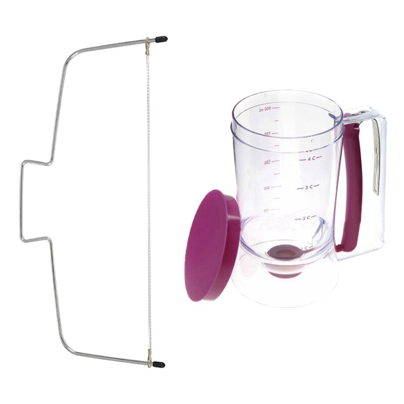 Generic Chef Buddy Pan Cup Cake Batter Dispenser - 4 Cup Capacity & Sponge Stainless Steel Double-Wire Cutter