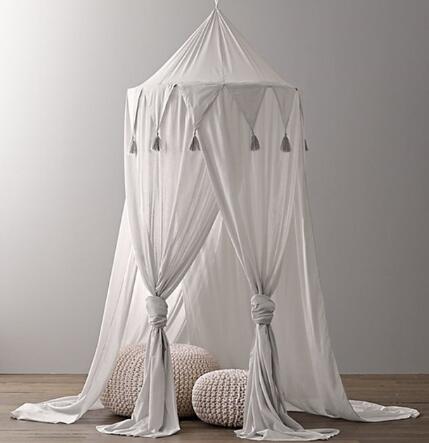Auvent de lit rond rose blanc/gris, rideau de berceau pour bébé fille, avec dentelle, tente de jeu pour enfants, dôme suspendu, chambre d&#39;enfant: Light gray