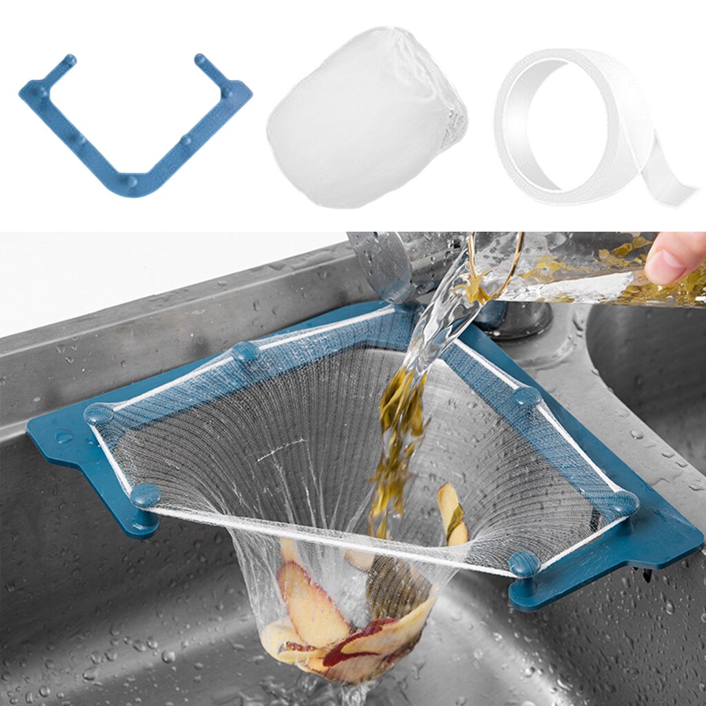 Keuken Wastafel Hoek Strainter Mand Driehoek Sink Filter Afdruiprek Mesh Zakken Multifuncational: Blue