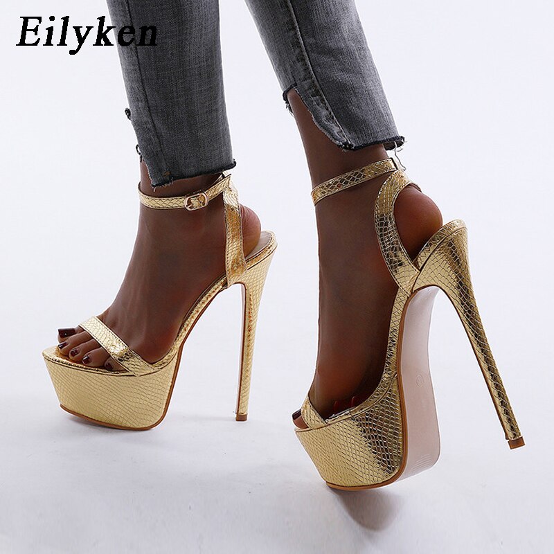 Eilyken-Sandalias de tacón alto con plataforma y hebilla en el tobillo para mujer, zapatos de , boda, stilettos, color dorado, novedad de verano