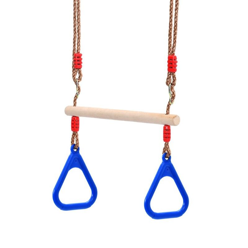 Kids Adult Indoor Outdoor Wooden Trapeze Swing Bar with Plastic Rings for Sport X7YD