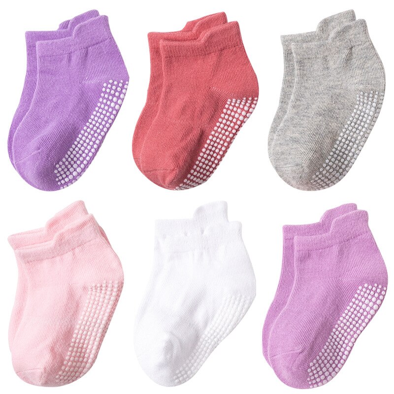 6 Pairs Kleurrijke Peuter Kids Sok Baby Jongens Meisjes Solid Anti-Slip Gebreide Warme Sokken Kamer Sokken Katoen Lente warm Casual: A / 10-12   0-1 Years