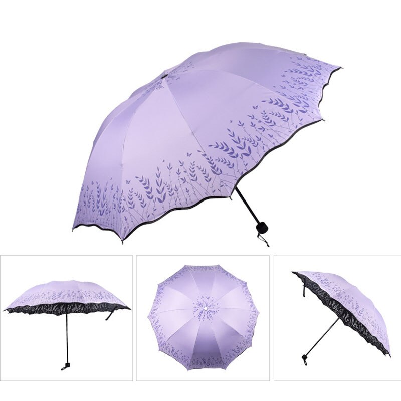 Hopfällbart paraply för kvinnor tryck blomma resor anti-uv vindtät regn blomma modig flicka solskydd parasoll bärbar: 108cm- grenar lila
