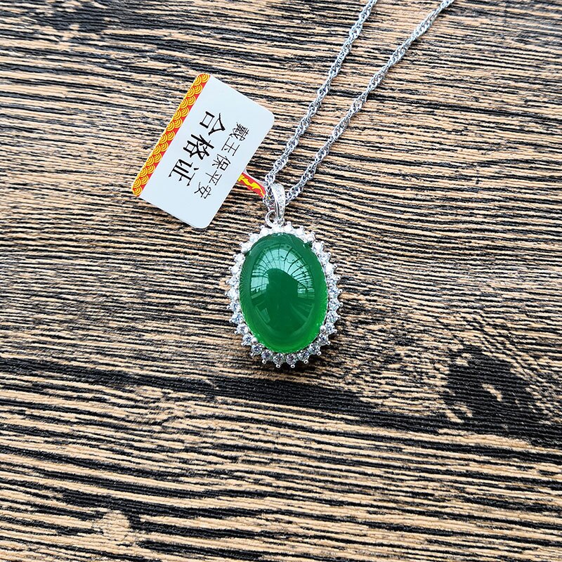 Natural green jade pendant with 925 sterling silver pendants necklaces add chain jade jewelry