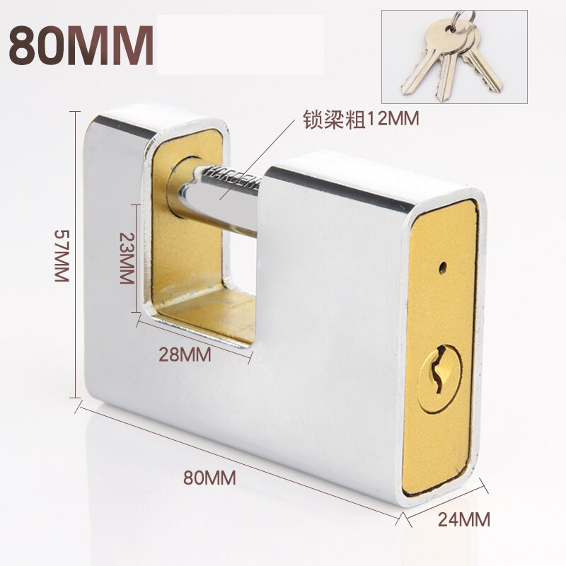 1Pcs Marble Texture Rectangular Horizontal Opening Lock Anti-theft Padlock Stainless Steel Burglar Padlock Security Safety Lock: Silver-80mm