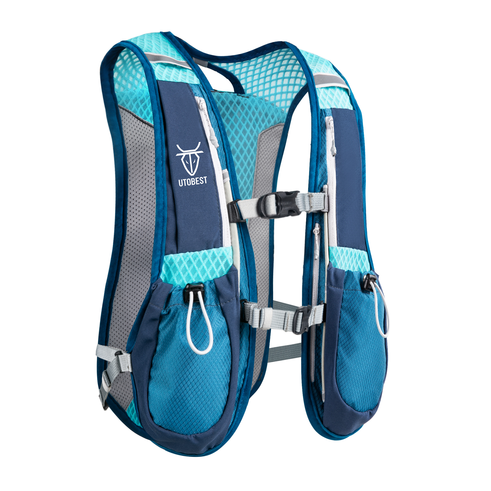 Utobest trailrunning rugzak 5l ultralichte hydratatievest ademende functionele rugzak voor marathons, fietsen en wandelen: Blauwe kleur