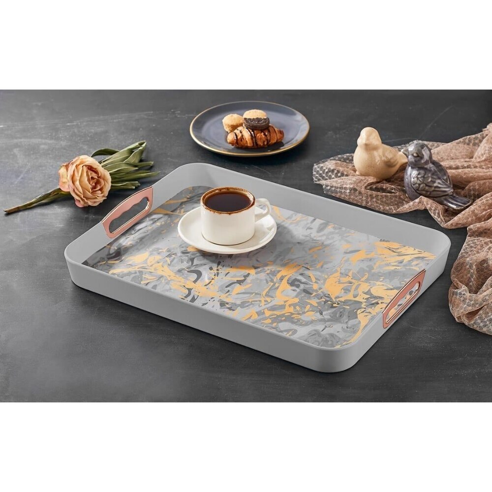 Food Presentation Tray Storage Kitchen Hotel Accessories Tools Rectangular Printed Tray Food Serving Plate Tea board Women: GRAY