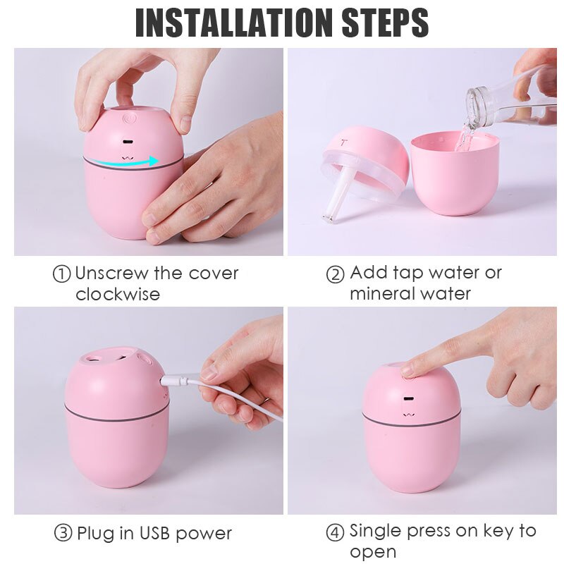 Mini humidificador de aire ultrasónico 200ML USB Copa deslumbrante difusor de aceites esenciales LED niebla que hace el humidificador purificador del hogar