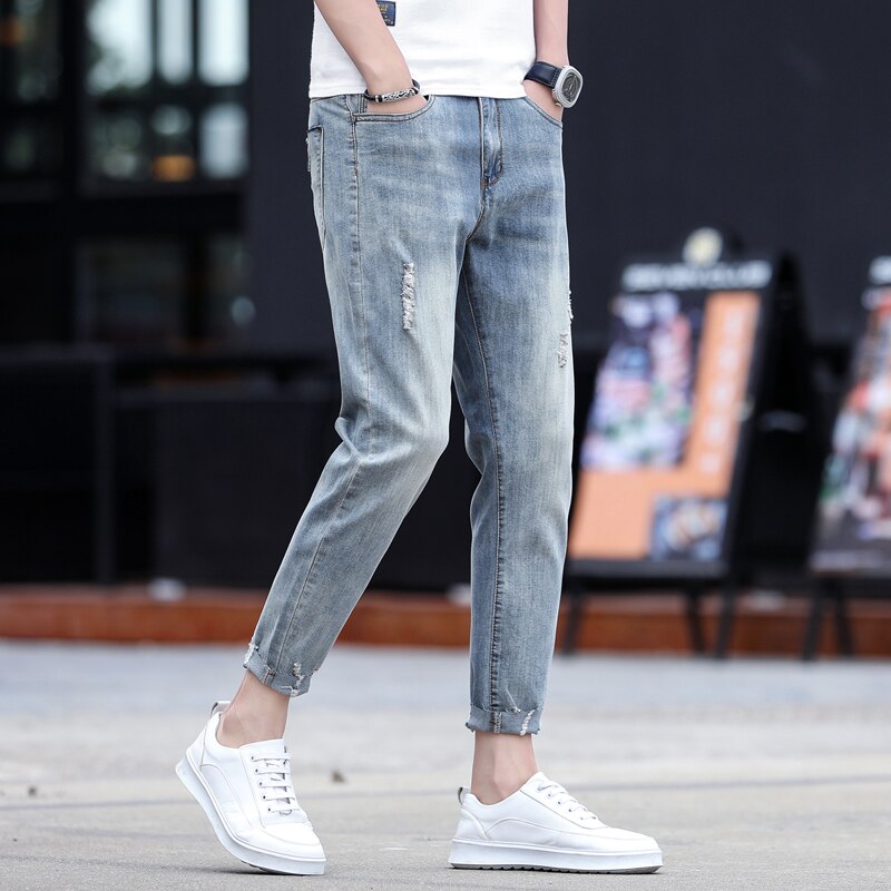 Jeans Ripped Jeans Men's Slim-Fit Retro Washed Casual Pants Street Style High Street Men's Pants Tide 3013