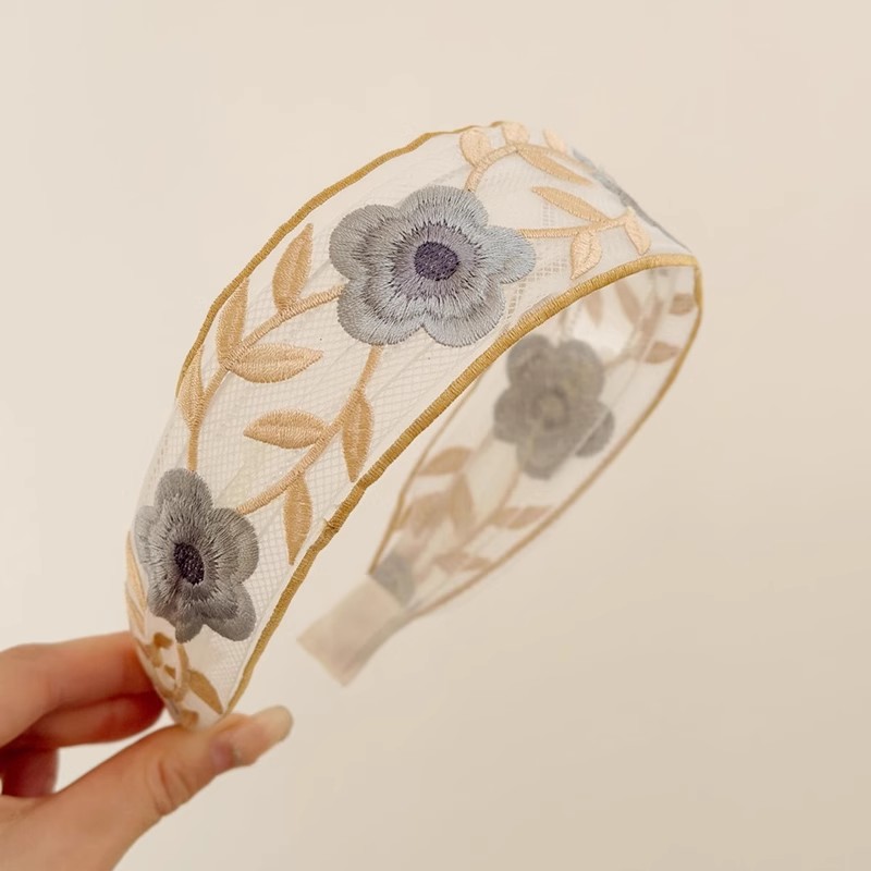 Elegante chiffon bordado flor hairband para mulheres doce cabelo decorar bandana cabelo hoop banda moda acessórios para o cabelo: Lavanda