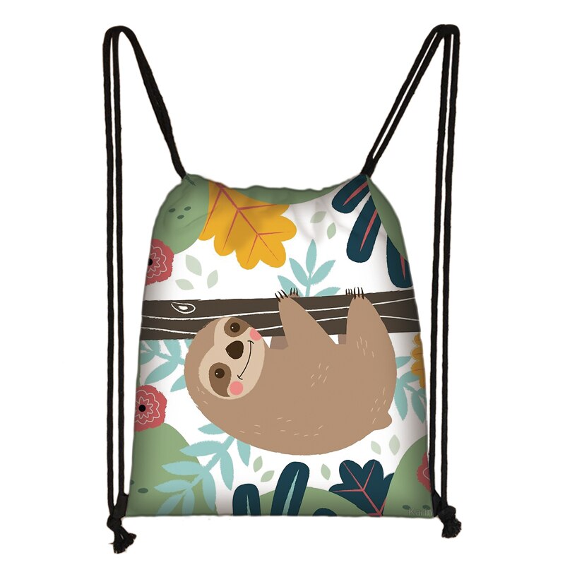 Cute Animal Sloth Print Drawstring Bag Ladies Storage Bag Women Shopping Bags Teenager Boys Girls Backpack Bookbag