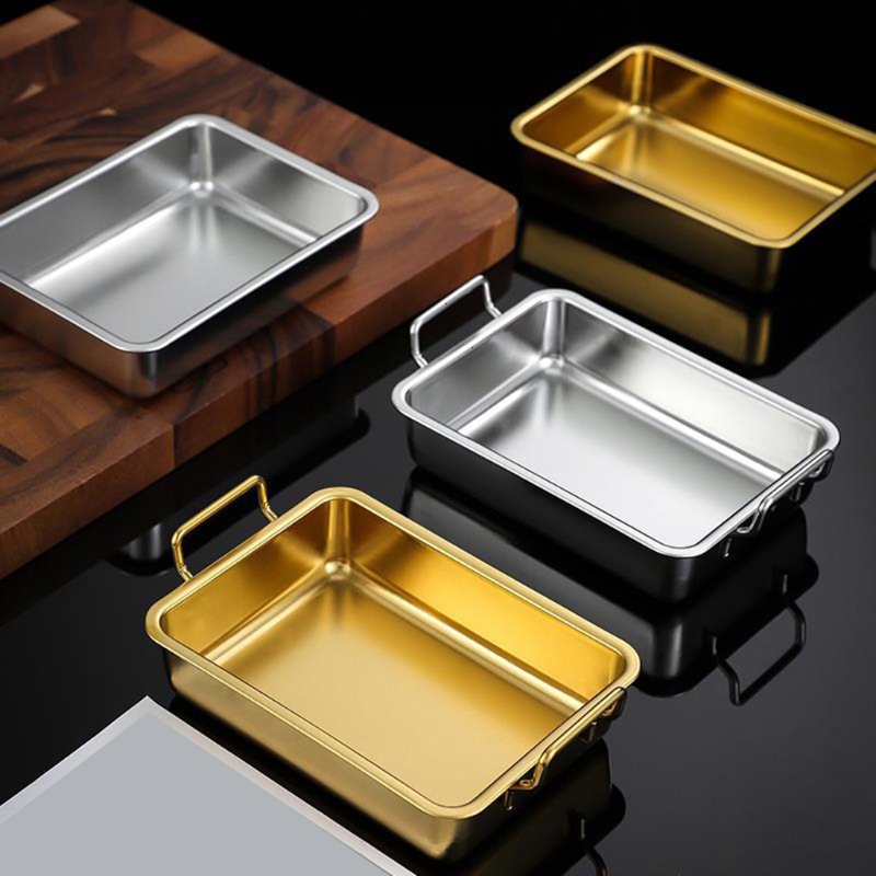 304 Stainless Steel Square Plate for Snack Barbecue Dessert Tray Home Kitchen Dining Table Plates Nut Cake Fruit Plate