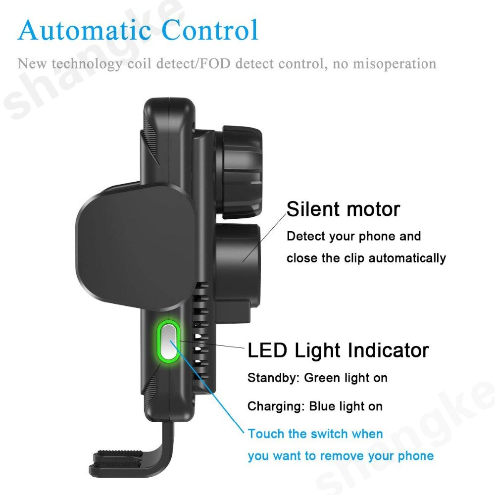 Draadloze autolader 10w autoklem 2- in -1 qi snellader autohouder ventilatierooster dashboard telefoonhouder voor iphone  x 8 samsung  s9