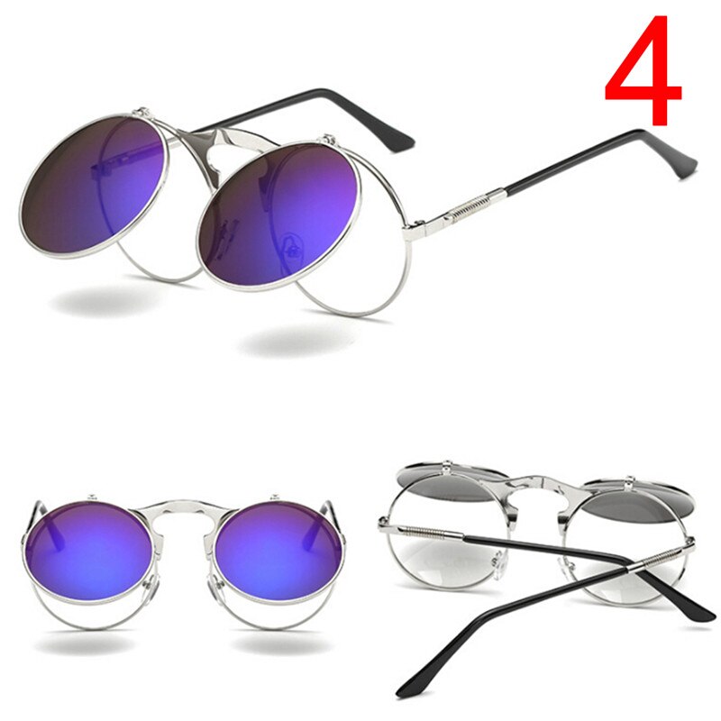 Metal Punk Sun Glasses Male Retro Steampunk Round Flip Up Sunglass Women Mens Clip On Sunglasses: 4