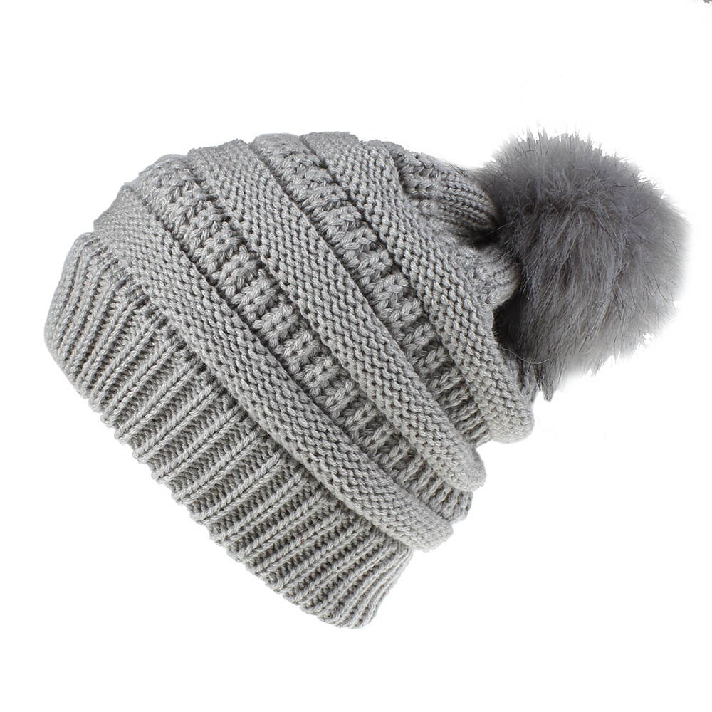 hats for women beanies Winter Wool Ball Hat Women's Knitting Hats Casual Caps Keep Warm Women Turbans: light grey