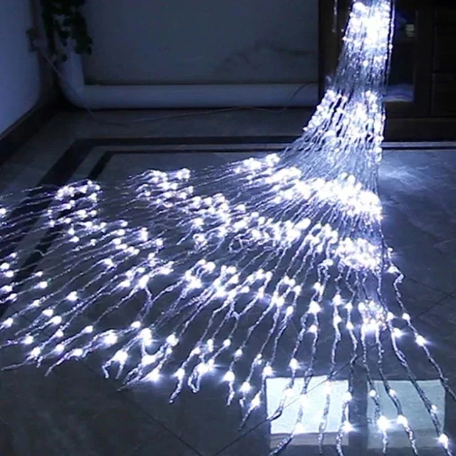 Kerst Led Waterval Meteorenregen Regenkoord Licht Festoen 6X3M Decoratieve Verlichting Voor Thuis Garland Gordijn Ramadan: RGB / 11-15W / ons aansluiten