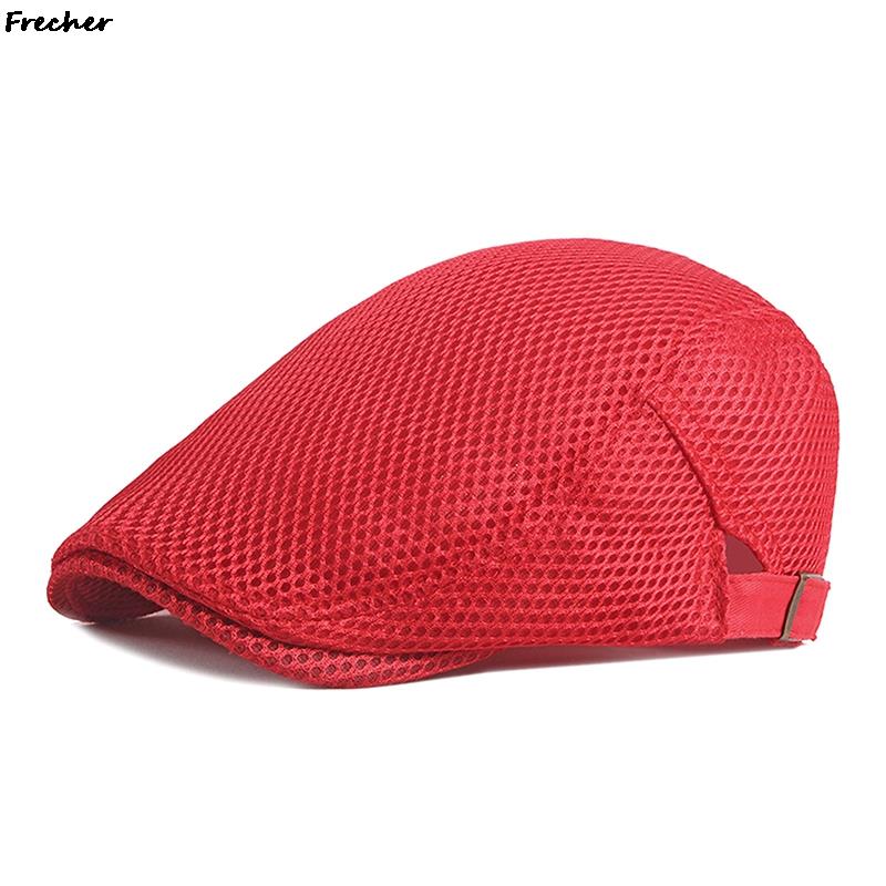 Casquette de livreur de journaux en maille respirante, chapeau plat d'été pour hommes et femmes, béret britannique, Casquette de conduite, Cabbie de Golf à la: BLEU CIEL