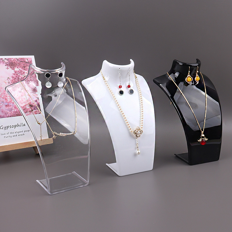 Maniquí de plástico para exhibición de collares, soporte para busto, joyería, estante para busto de maniquí para collares, pendientes colgantes, estante de exhibición
