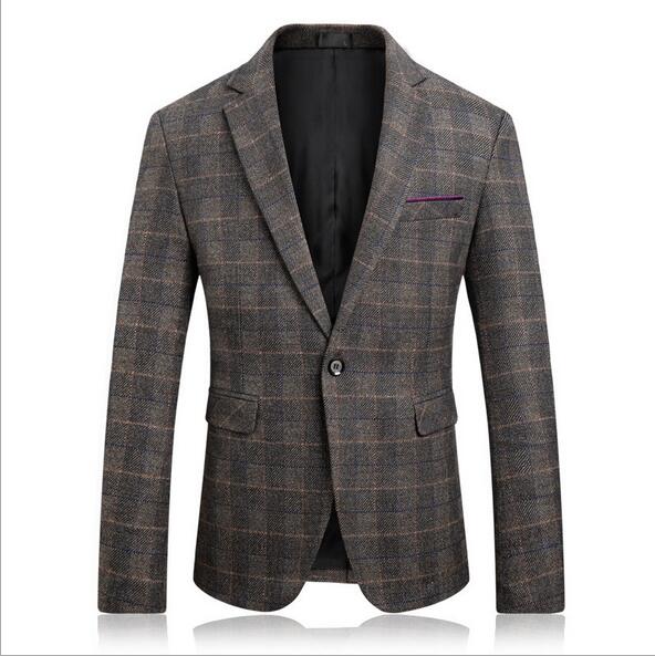 VXO Thick plaid Blazers Men lattice Formal jacket Popular Men Dress Blazers Homme Terno Masculin: dark coffee / L