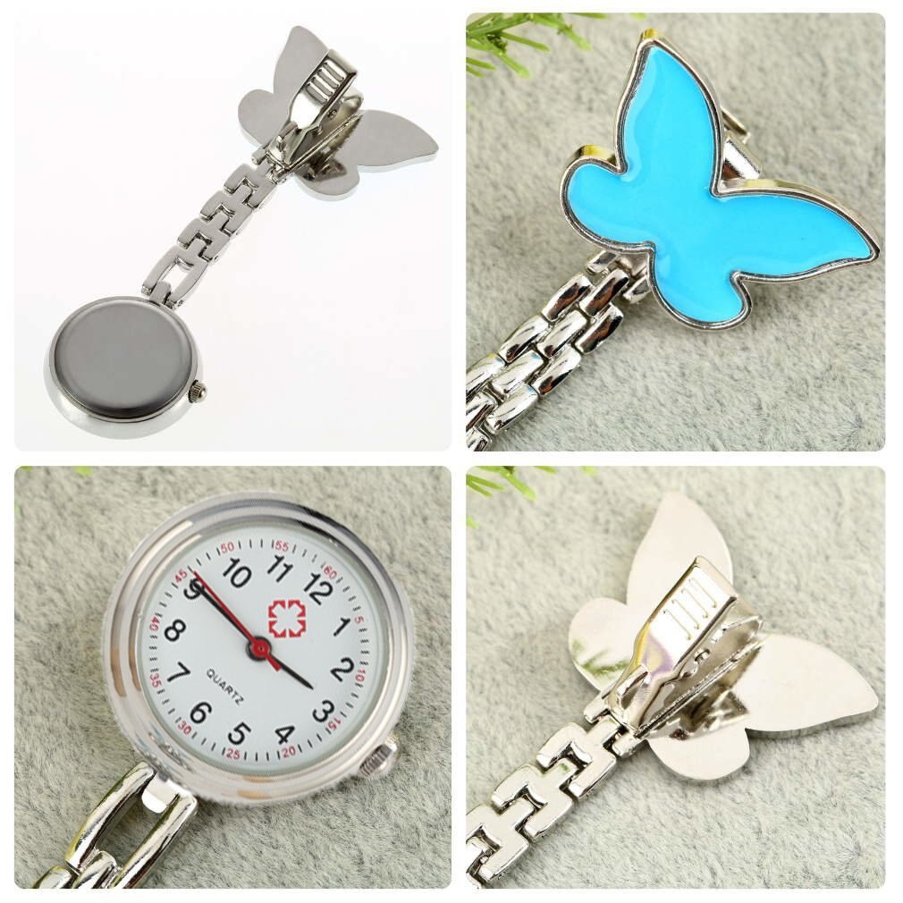 Antique Stainless Steel Nurse Clock On A Chain Pocket Watch Silver Brooch Quartz Analog Pendant Watch