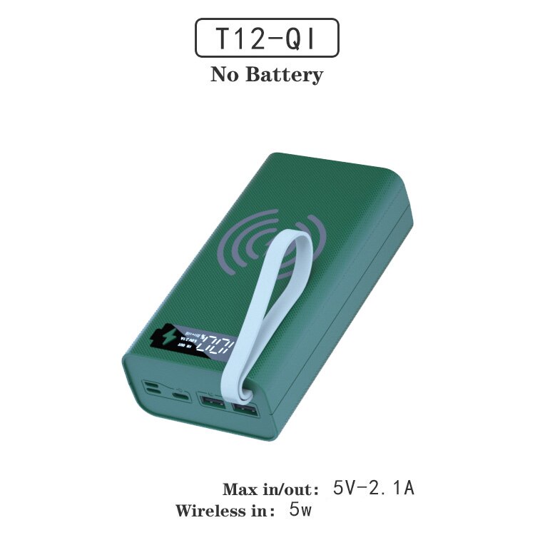 Powerbank-gehäuse mit push-pull-mechanismus, zwei usb-anschlüssen, digitalanzeige, kabellosem handy-ladegerät, diy-gehäuse für 12*18650 akkus