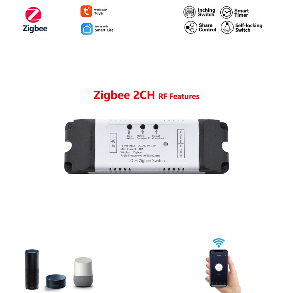 Zigbee 3.0 Wifi Smart Switch Home RF Relay Module 1/2/4 Ch DC 12V 24V 7V-32V Voice Group Remote Control Work With Tuya Alexa: Zigbee Zigbee 2CH