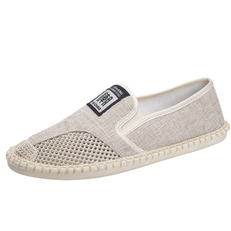 men breathable flat shoes espadrilles linen woven sleeves casual canvas shoes classic driving straw mesh lazy shoes sneakers