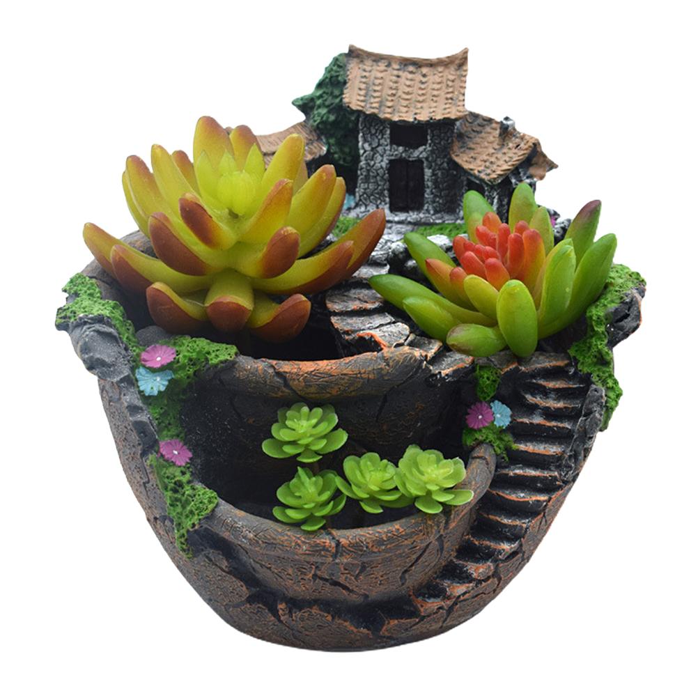 Plants Pot Tiny Resin Flowers Succulent Plants Pot Holders Hanging Garden With Sweet House Garden Decoration: 4