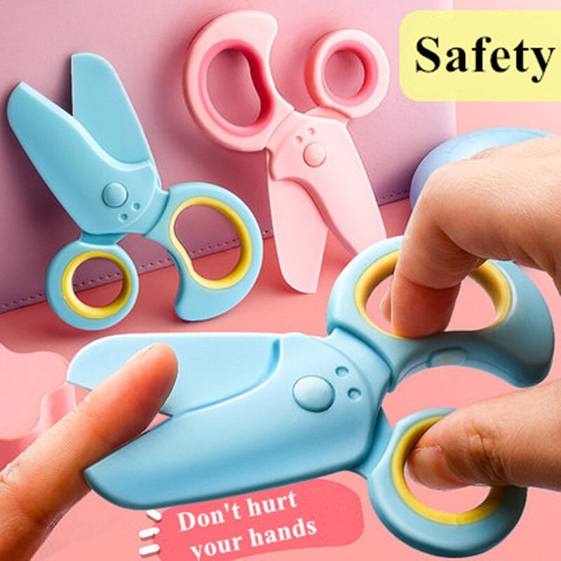 1 Pcs 110mm Pink Blue Mini Safety Round Head Plastic Scissors Student Kids Paper Cutting for Kindergarten School Silicone Handle