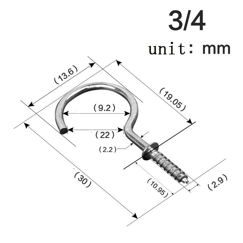 Nickel-plated metal ceiling hook, screw hook, cup hook, hanging cap nail, hanger, ，8 different sizes: 100pcs-30mm