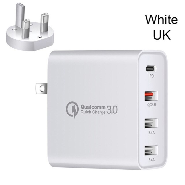 48W Schnell Ladegerät Typ C USB PD Ladegerät für Samsung iPhone XS Max Huawei iPad Pro QC 3,0 Schnelle wand Ladegerät US EU Stecker Adapter: White UK