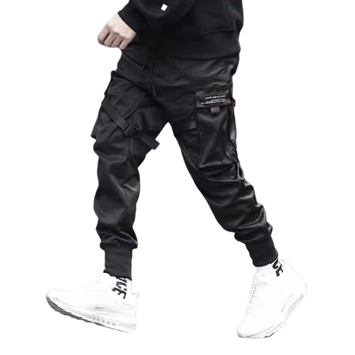 Men's Loose Cargo Pant Adjustable Straps Tapered Trousers with Multi Pockets Hip Hop Male Track Pants Joggers Trousers