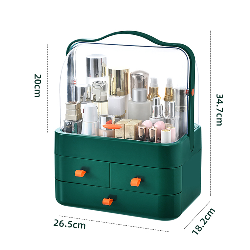 Cosmetic Organizer Countertop Organizer For Dresser With Lid And Drawer Countertop Waterproof And Dustproof Skin Care Organizer: green