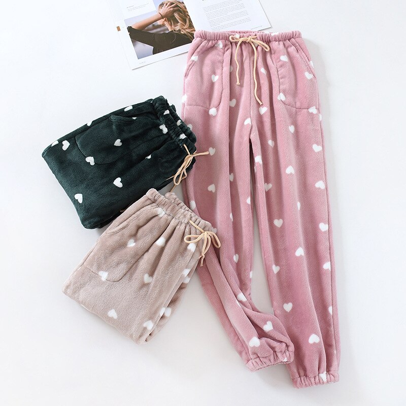 Flannel Pajama Pants Lounge Wear Sleep Bottoms For Woman Autumn Winter Thick Warm Night Pants Sleepwear Pants Ladies Trousers