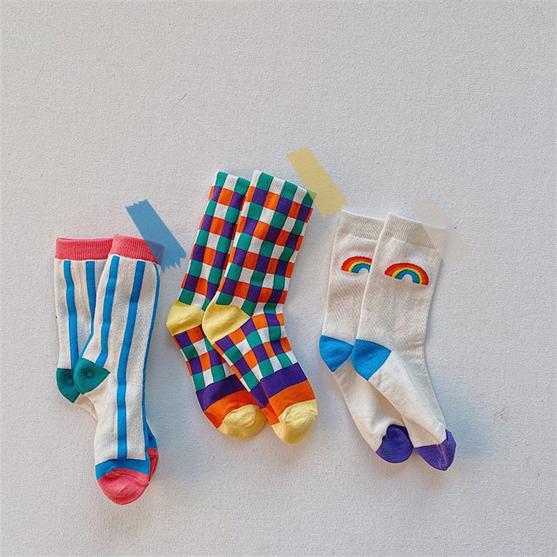 Bambino del bambino di Modo di Arcobaleno Tubo Calzini E Calzettoni Alla Moda Del Cotone Calzini E Calzettoni Per I Ragazzi e Le Ragazze in Stile Americano Europeo Bambini Calzino