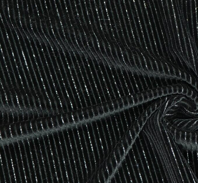 Velvet Dress Fabric Glittery Stripe Stretchy Velvet Bling Shimmer Sewing Fabric: Black / 0.5 Yard
