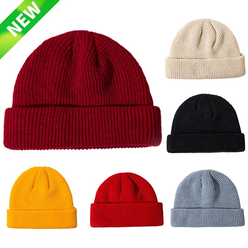 Unisex vinter svart grå rød ensfarget ribbestrikket lue luer for dame herre dame casual caps barn jenter gutter