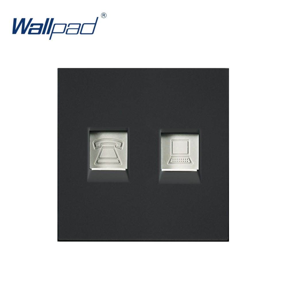 Wallpad tlf og com stik data ethernet  rj45 cat 6 stikkontakt funktionstast til væg kun hvid og sort plastmodul