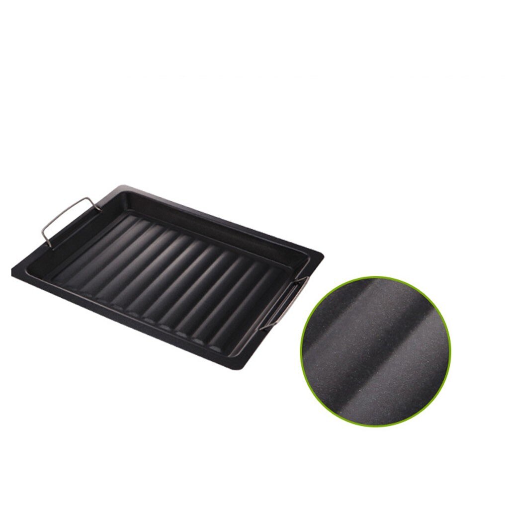 Bbq Stone Barbecue Frying Grill Pan Rectangle Non-stick Grill Cookware Korean Bbq Tray Barbecue Plate - Black