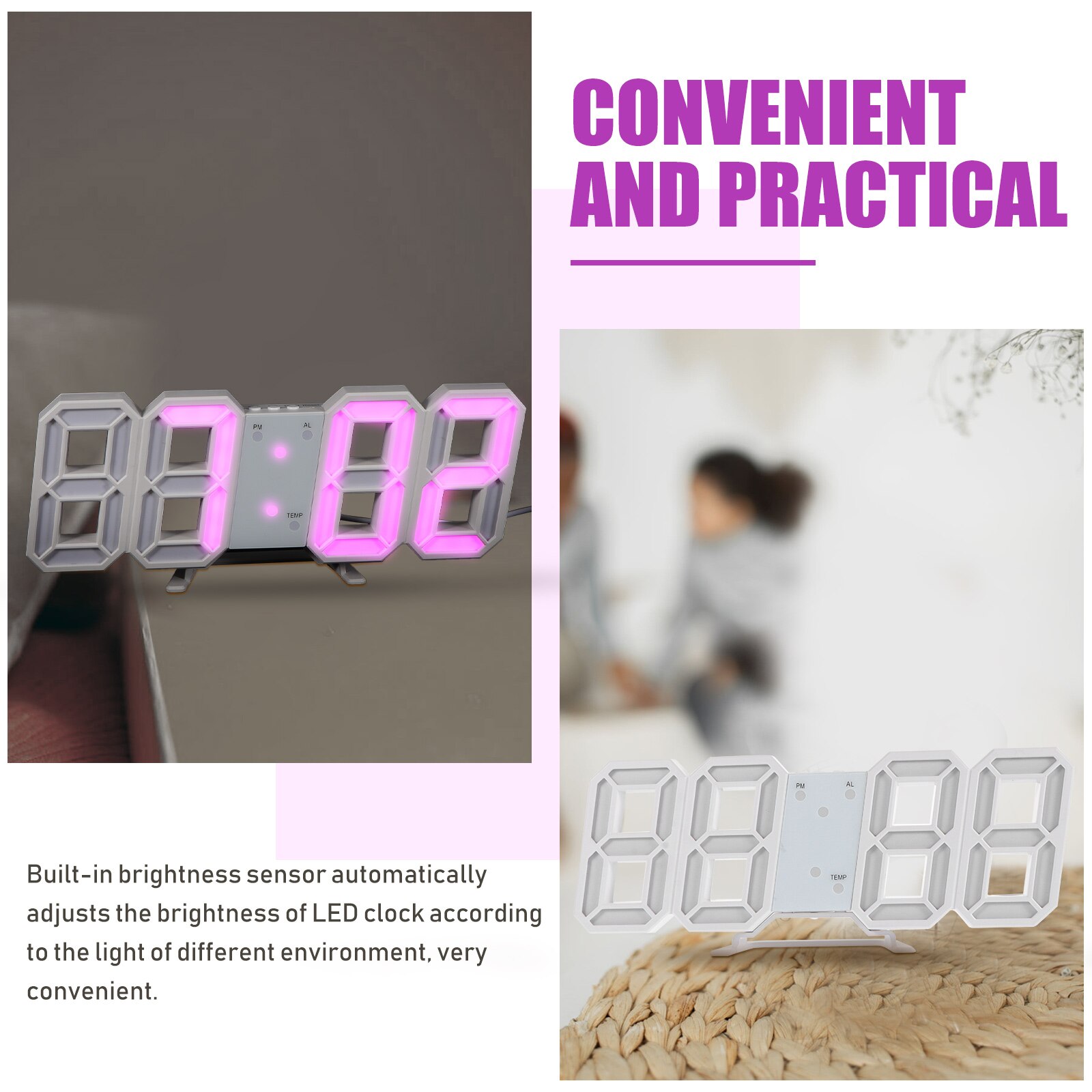 1Set Wall Hanging LED Clock Home Office Wall Clock 3D Digital Clock Pendant