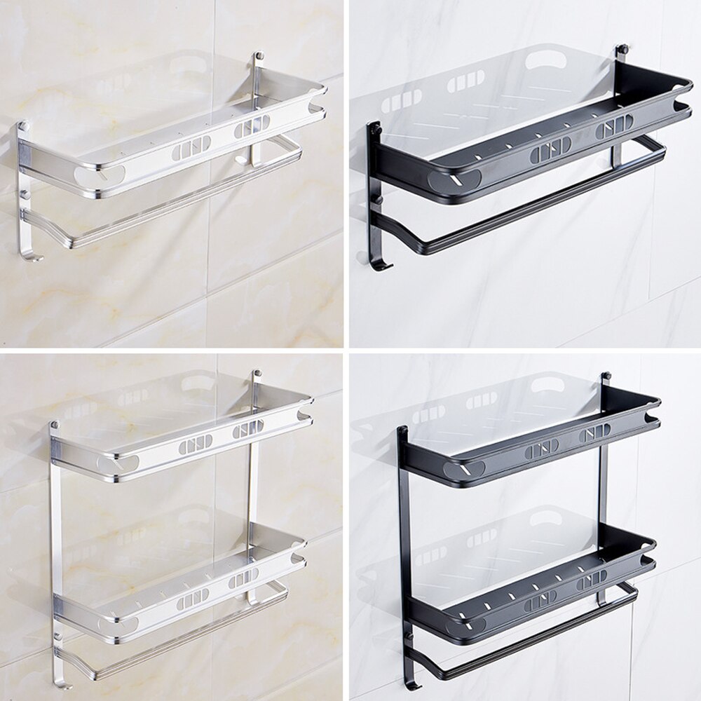 Punch-Free For Bathroom Accessories Space Aluminum Black Multifunctional Single And Double Layer Storage Rack Shower Shelves