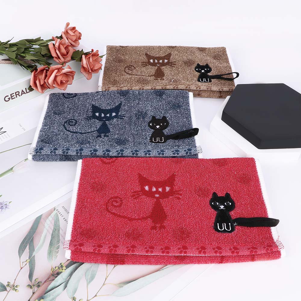 Mignon chaton dessin animé chat motif imprimer gant de toilette coton doux enfants enfants serviette soins infirmiers ménage visage serviette absorbant l'eau 1Pc